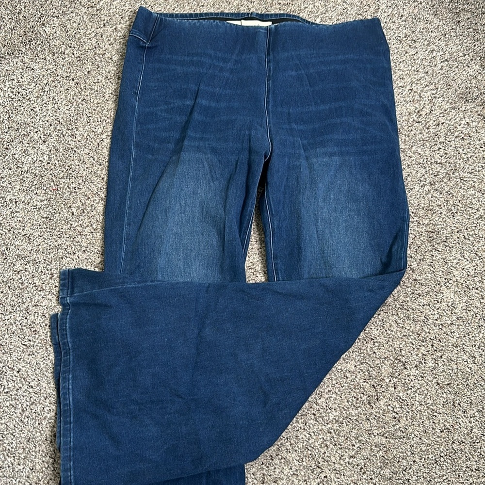 Soft surroundings flare leg slits hem pull on jeans size large blue - Picture 5 of 7